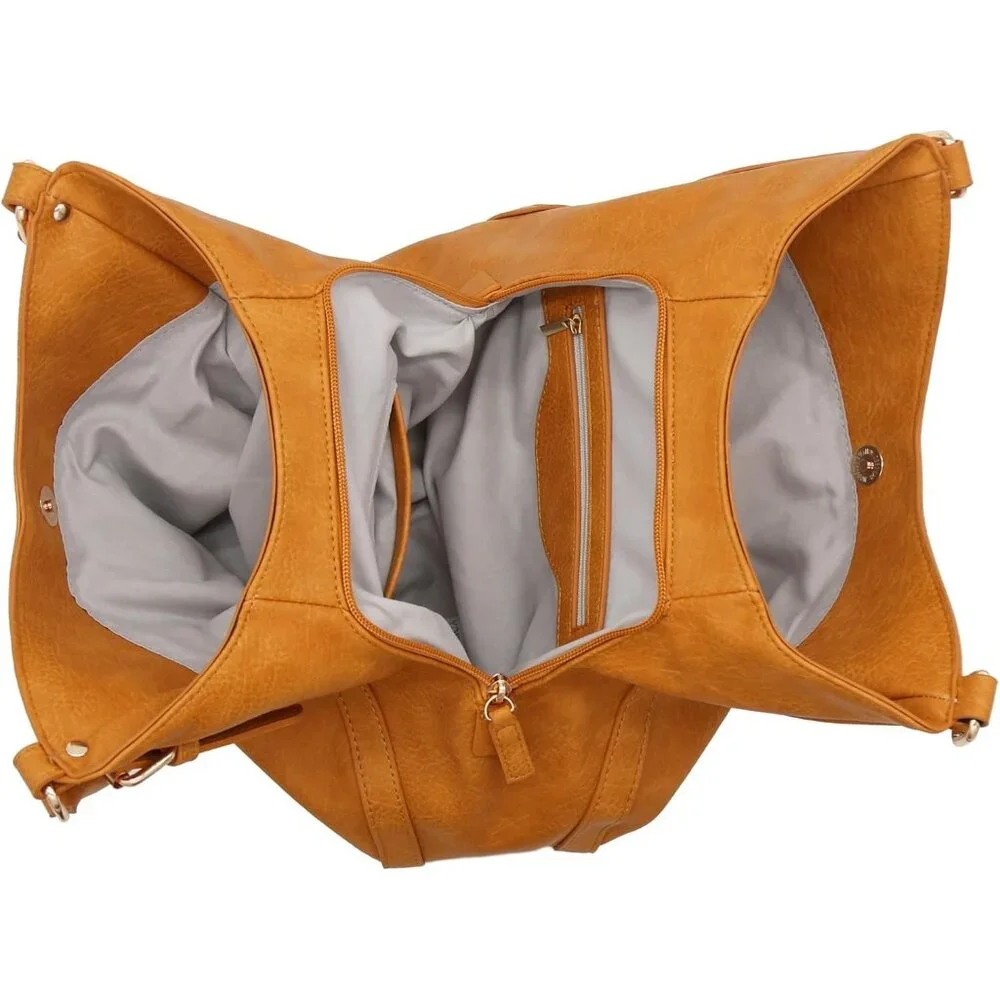 Women's Lightweight Top Handles Zipper Closure Leather Medium Hobo Yellow Bag